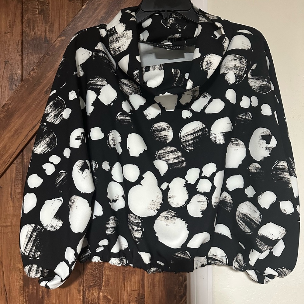 Bryn Walker Black, Women white and cream polka dot  crop top. Made in USA